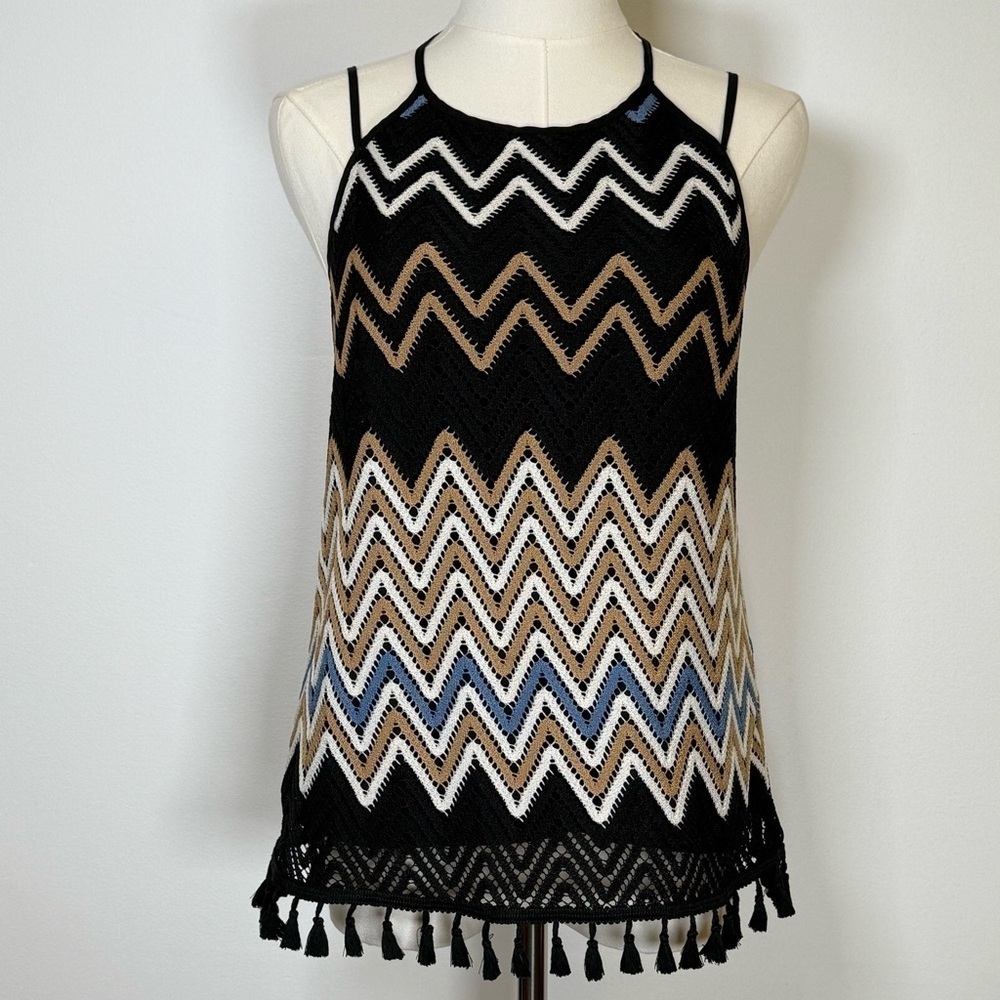 Laundry By Shelli Segal Sleeveless Halter Neck Top Crochet Chevron Size Small